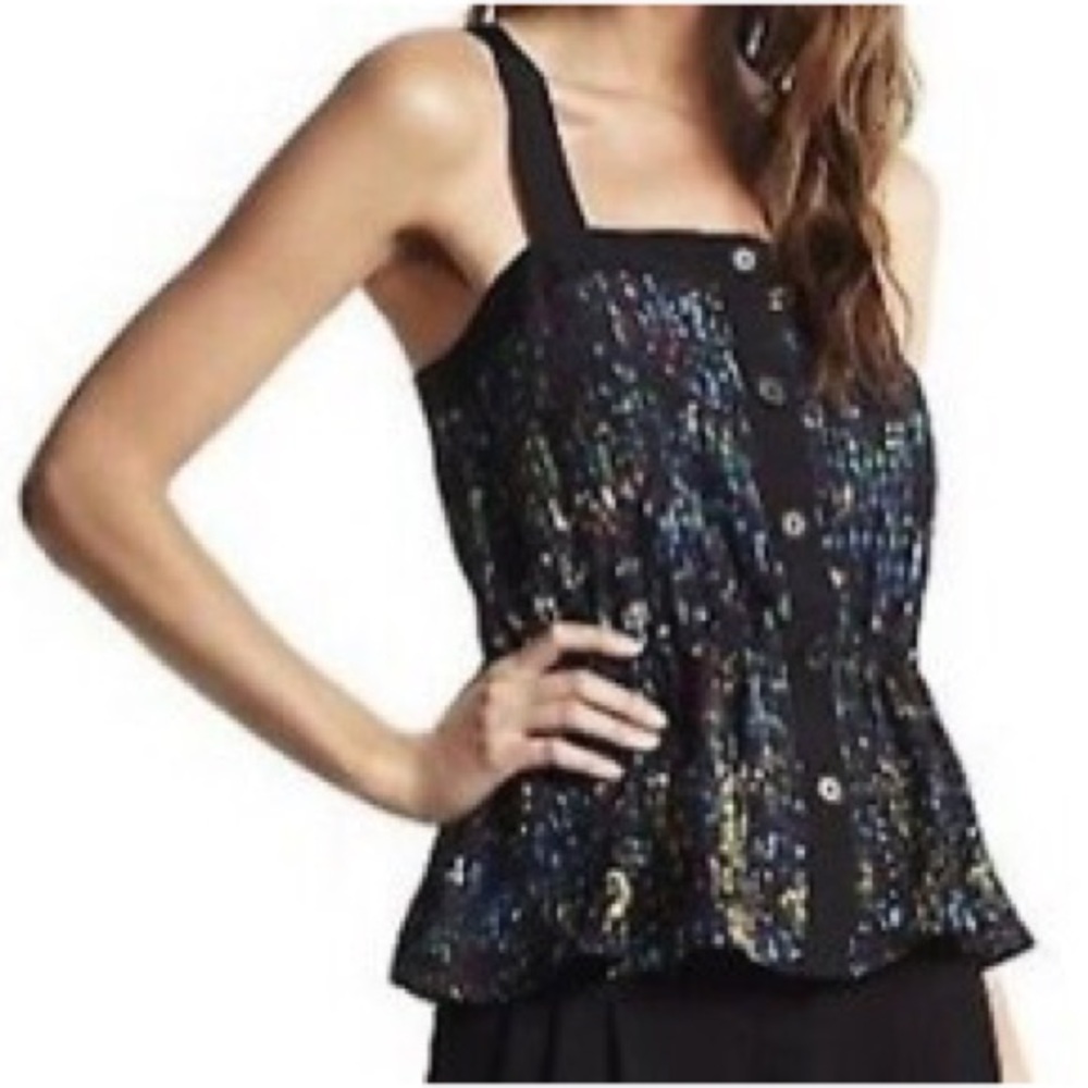 Derek Lam Peplum Top Nightshade Rio de Janeiro Black Multi Size L MSRP $295.00